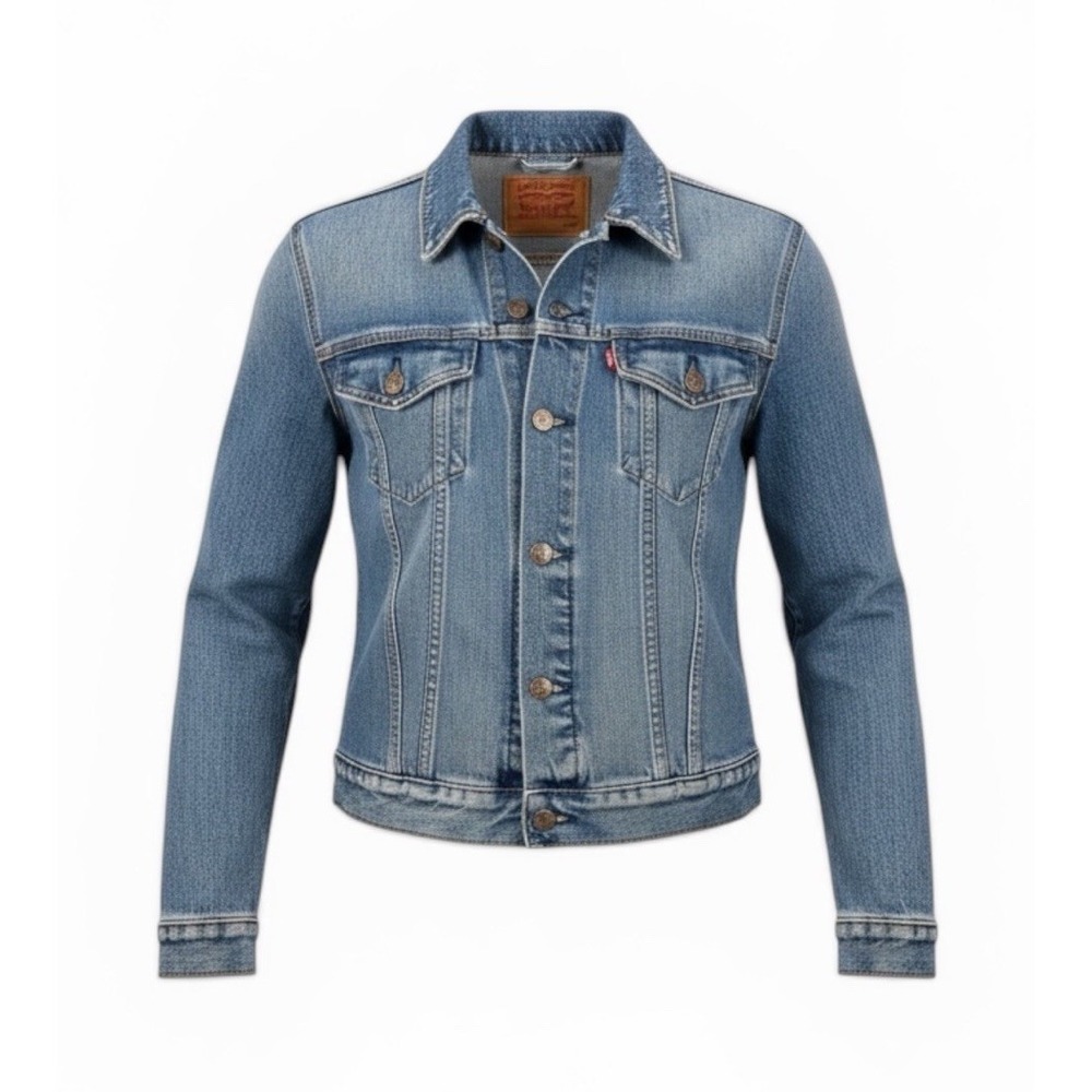 Levi's Cropped Denim Jacket Womens Large Light Wash Trucker Jean Y2K Streetwear